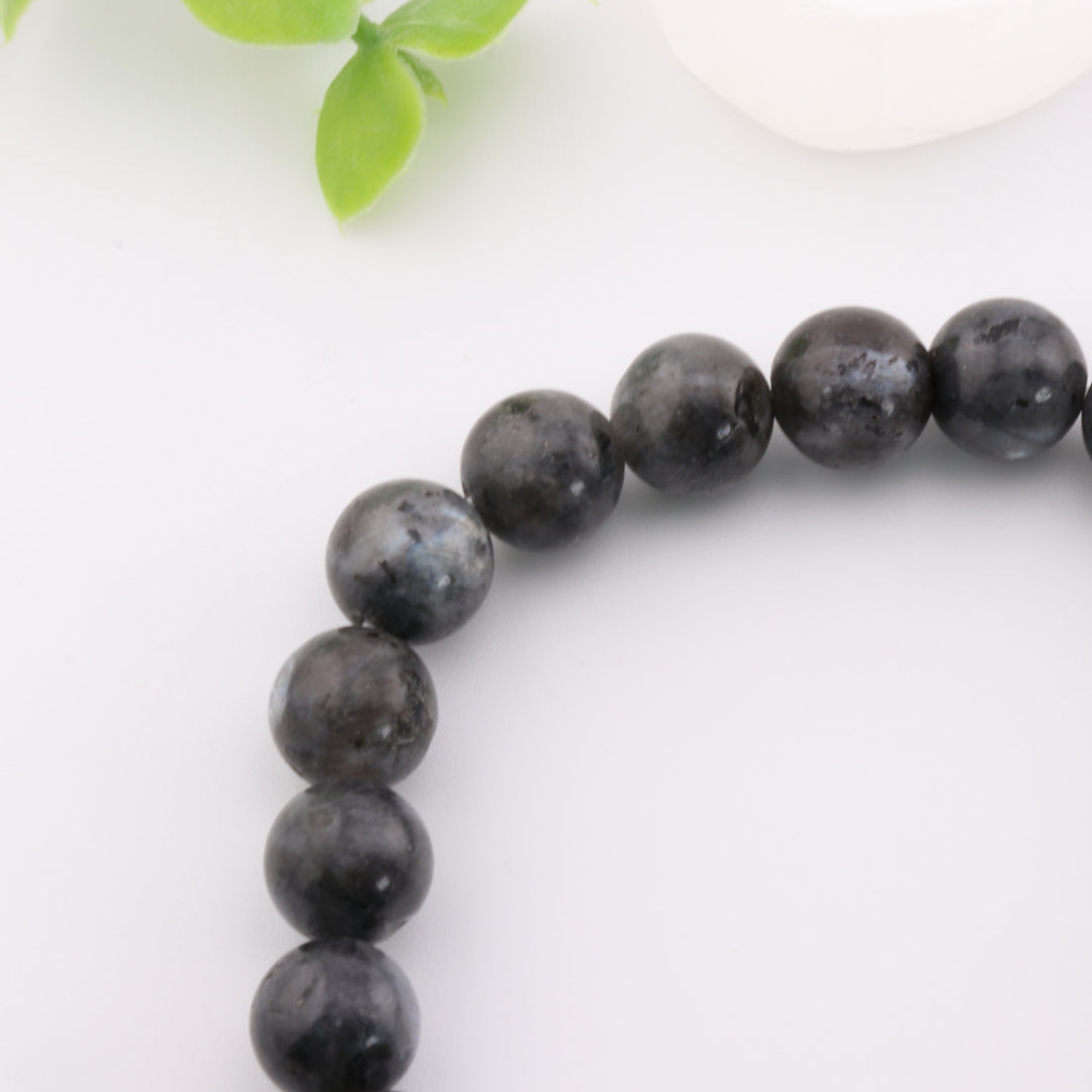 Natural Larvikite Bracelet – 8mm Metal-Free Stone Jewelry