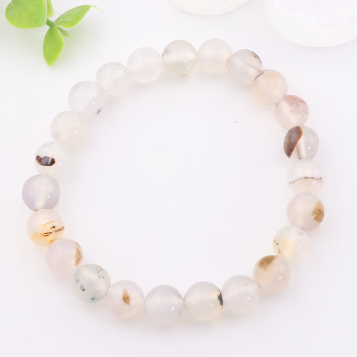 Handcrafted Natural Agate Bracelet, Metal Free, 8 mm - Perfect for Mindful Fashion Enthusiasts