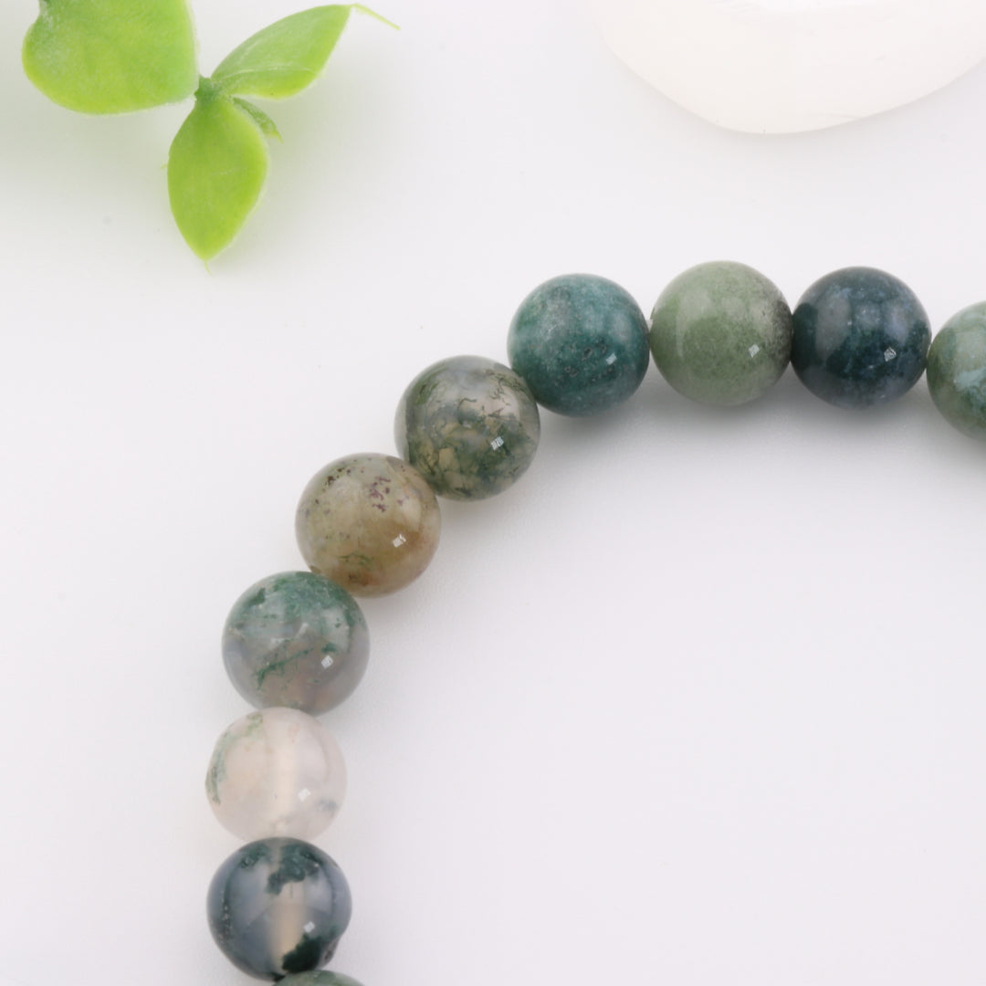 Natural Moss Agate Bracelet – Metal-Free 8mm Unisex Accessory