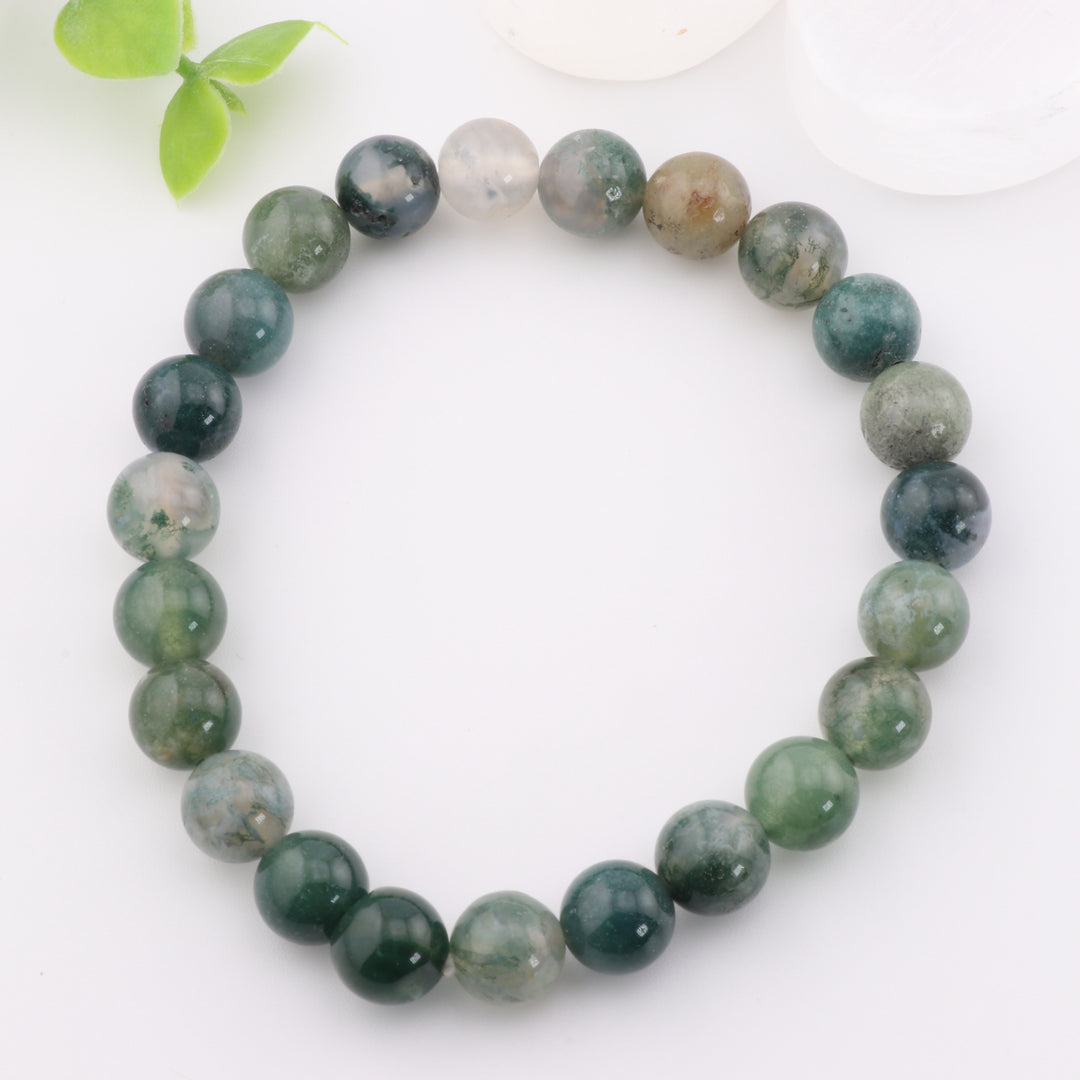 Natural Moss Agate Bracelet – Metal-Free 8mm Unisex Accessory