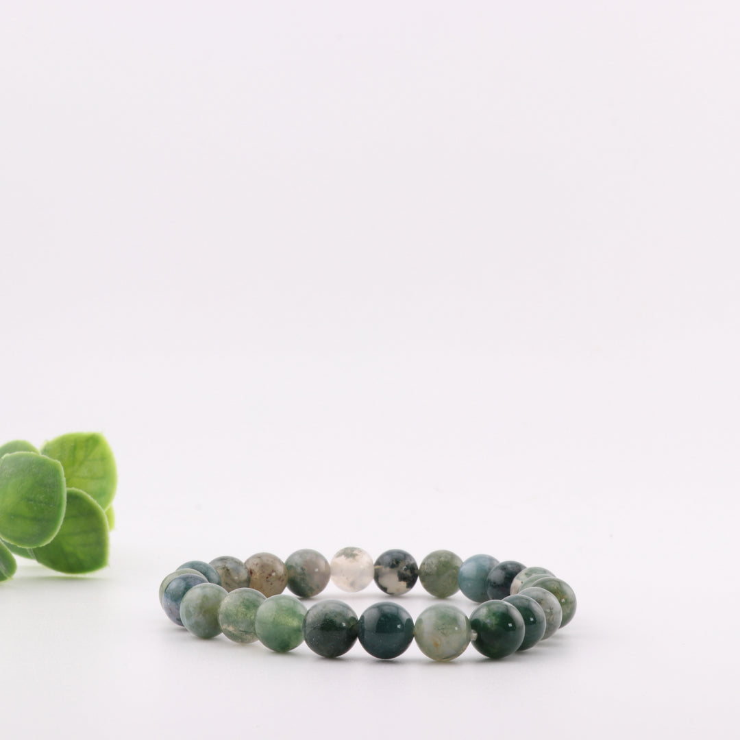 Natural Moss Agate Bracelet – Metal-Free 8mm Unisex Accessory