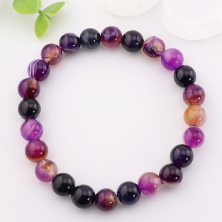 Natural Dyed Agate Bead Bracelet, Metal-Free 8mm Unisex Accessory