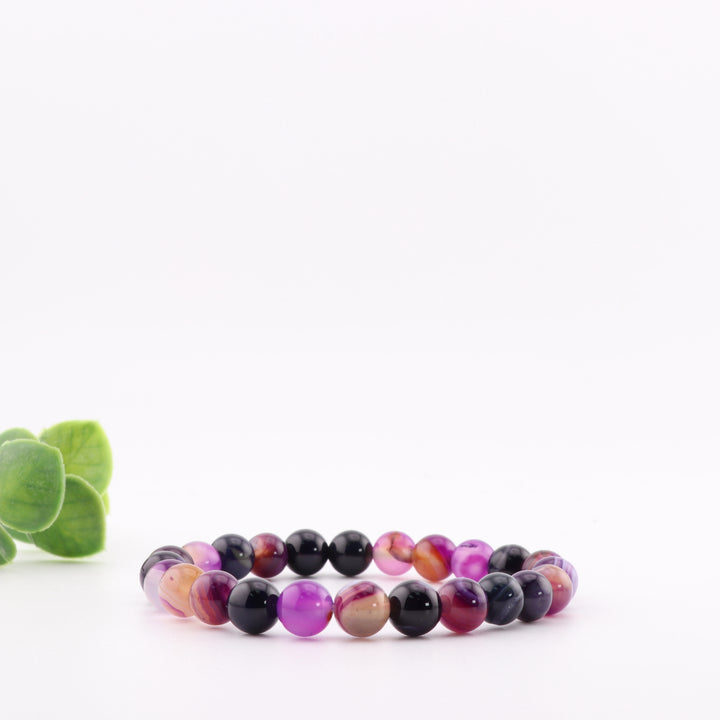 Natural Dyed Agate Bead Bracelet, Metal-Free 8mm Unisex Accessory