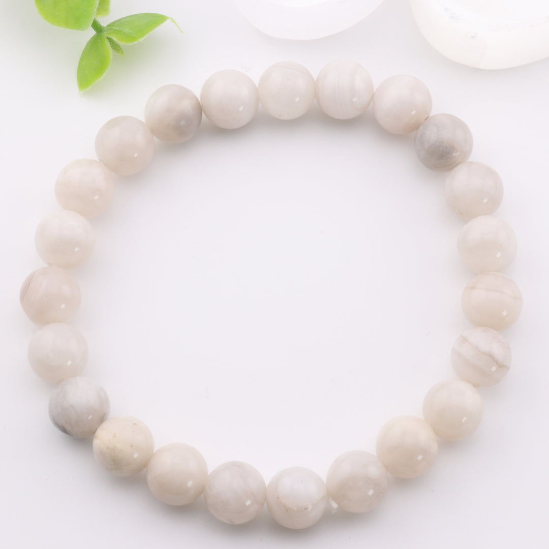 Natural Crazy Agate Gemstone Bracelet - Metal Free, 8mm - Radiate Positive Energy