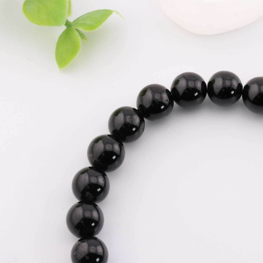 Natural Black Tourmaline Bracelet - 8mm, Metal-Free - Energy Balancing Jewelry