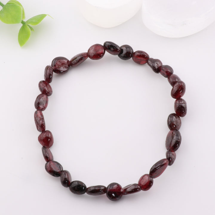 Natural Garnet Freeform Bracelet - Metal Free, 6-8mm - Handcrafted, Elegant, Earthy Feel