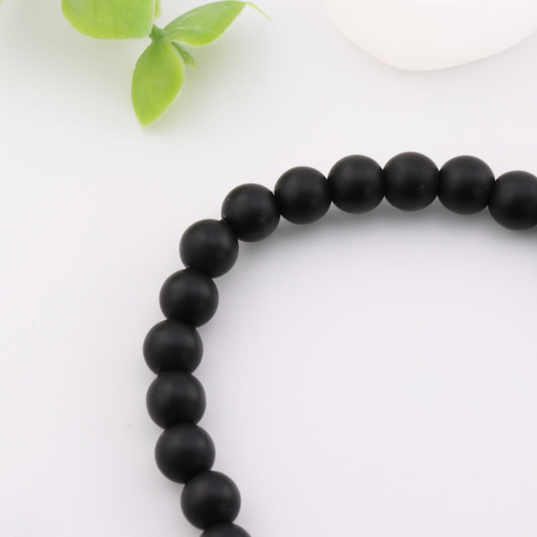 Natural Black Stone/Frosted Black Onyx Bracelet - Metal Free, 6mm - Healing Crystal Jewelry