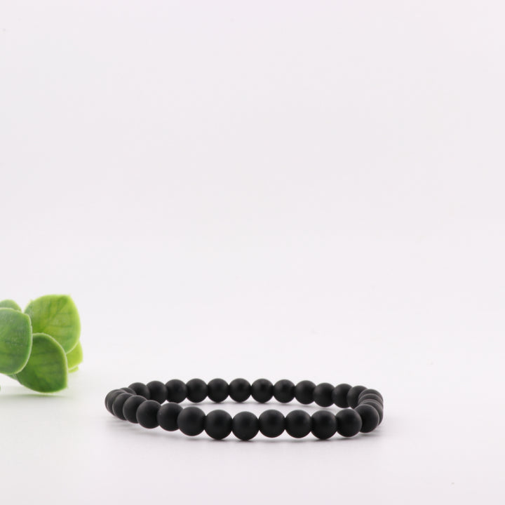 Natural Black Stone/Frosted Black Onyx Bracelet - Metal Free, 6mm - Healing Crystal Jewelry