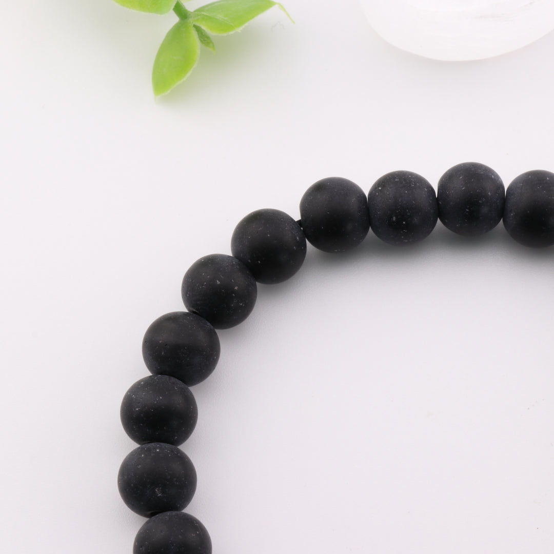 Natural Frosted Black Stone Gemstone Bracelet - Metal Free, 8mm - Unique, Stylish Jewelry