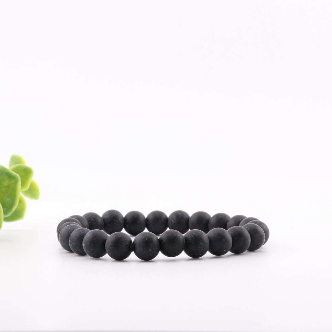 Natural Frosted Black Stone Gemstone Bracelet - Metal Free, 8mm - Unique, Stylish Jewelry