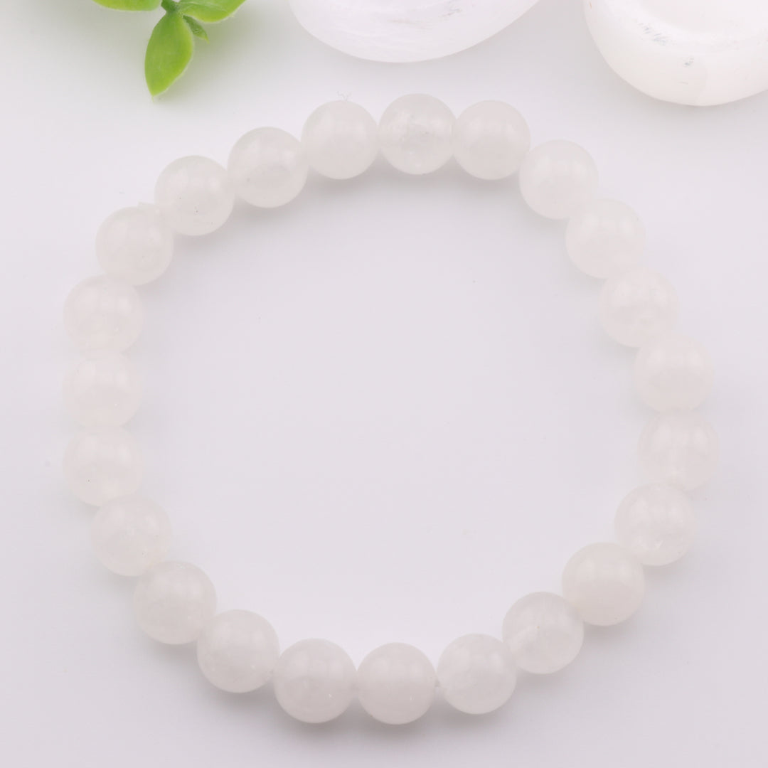 Natural White Jade Gemstone Bracelet - Metal Free, 8mm - Healing Crystal, Lucky Charm