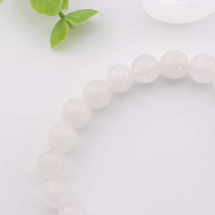 Natural White Jade Gemstone Bracelet - Metal Free, 8mm - Healing Crystal, Lucky Charm