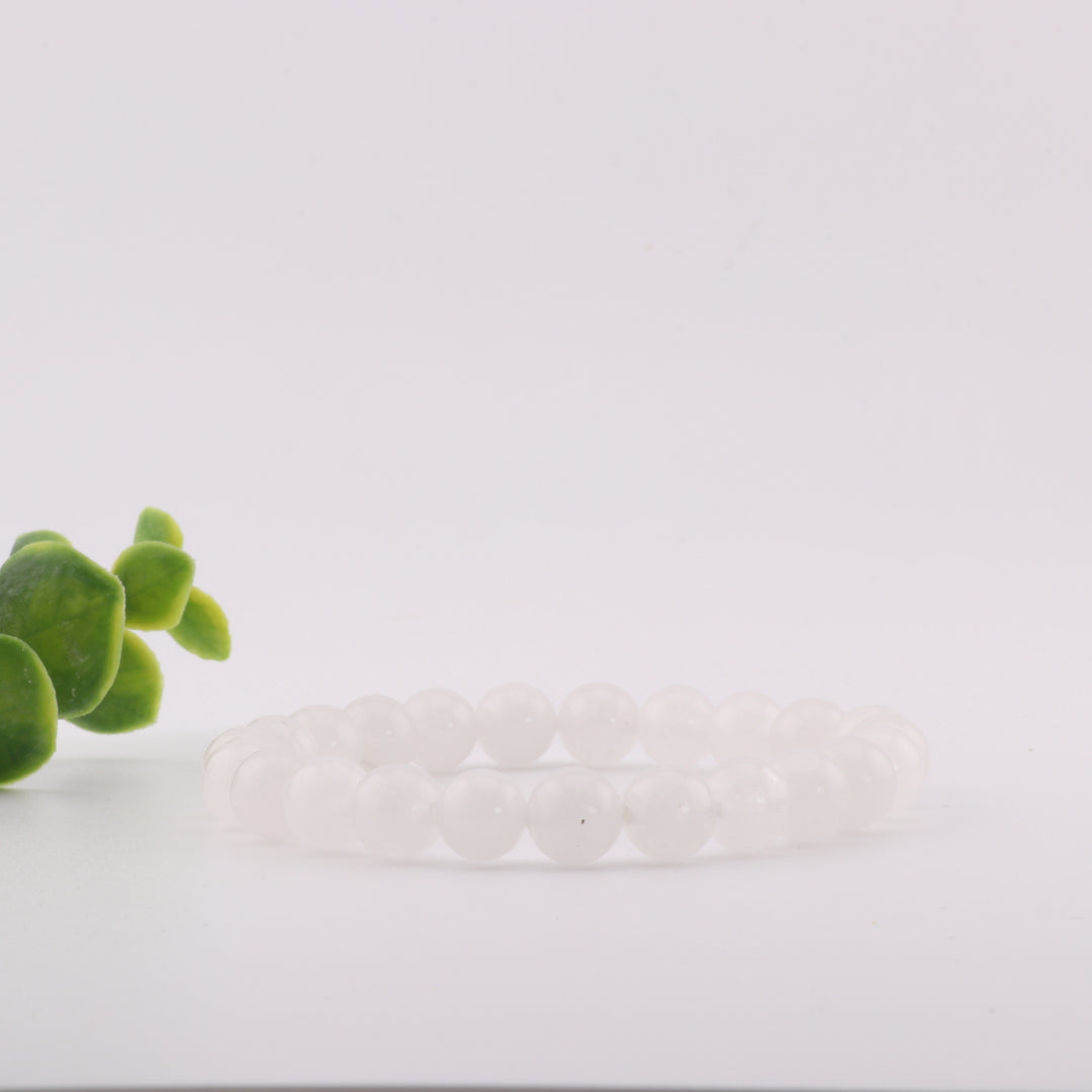 Natural White Jade Gemstone Bracelet - Metal Free, 8mm - Healing Crystal, Lucky Charm