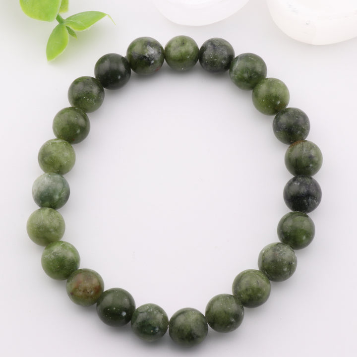 Natural Chinese Jade Bracelet - Metal Free, 8mm - Energy Stone, Healing Crystal