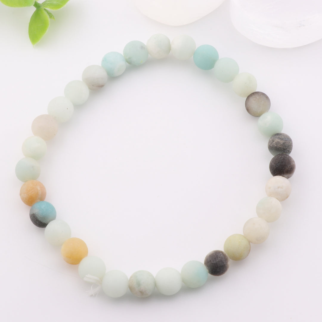 Natural Frosted Amazonite Bracelet - Metal Free, 6 mm - Boosts Positivity, Calm Energy