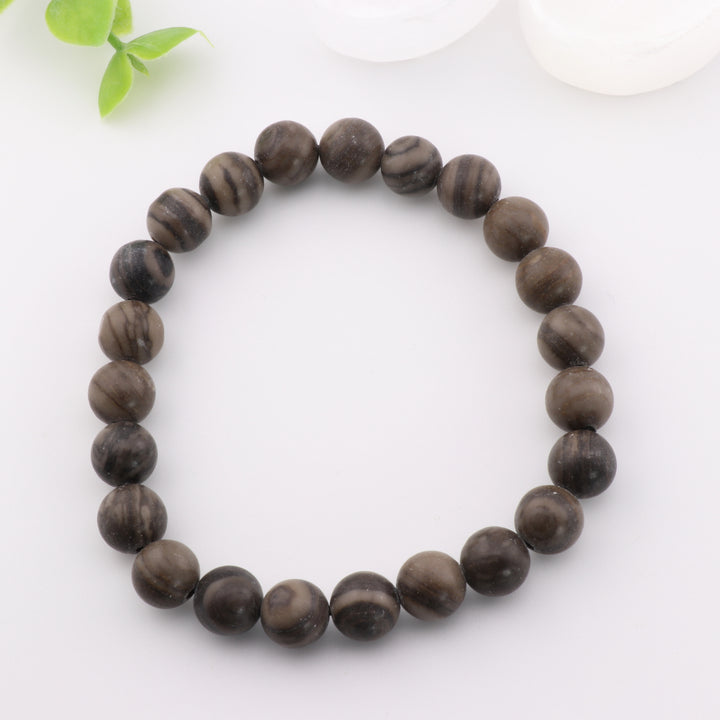 Natural Wood Lace Stone Bracelet - Metal Free, 8mm - Unique Crystal Jewelry