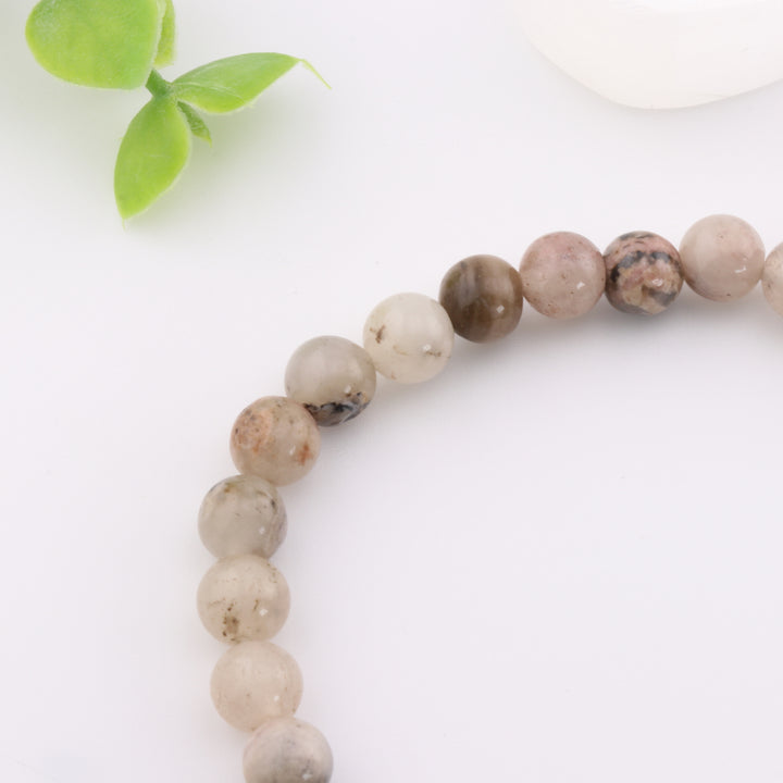 Natural Rhodonite Bracelet - Metal Free, 6mm - Elegant Gemstone Accessory