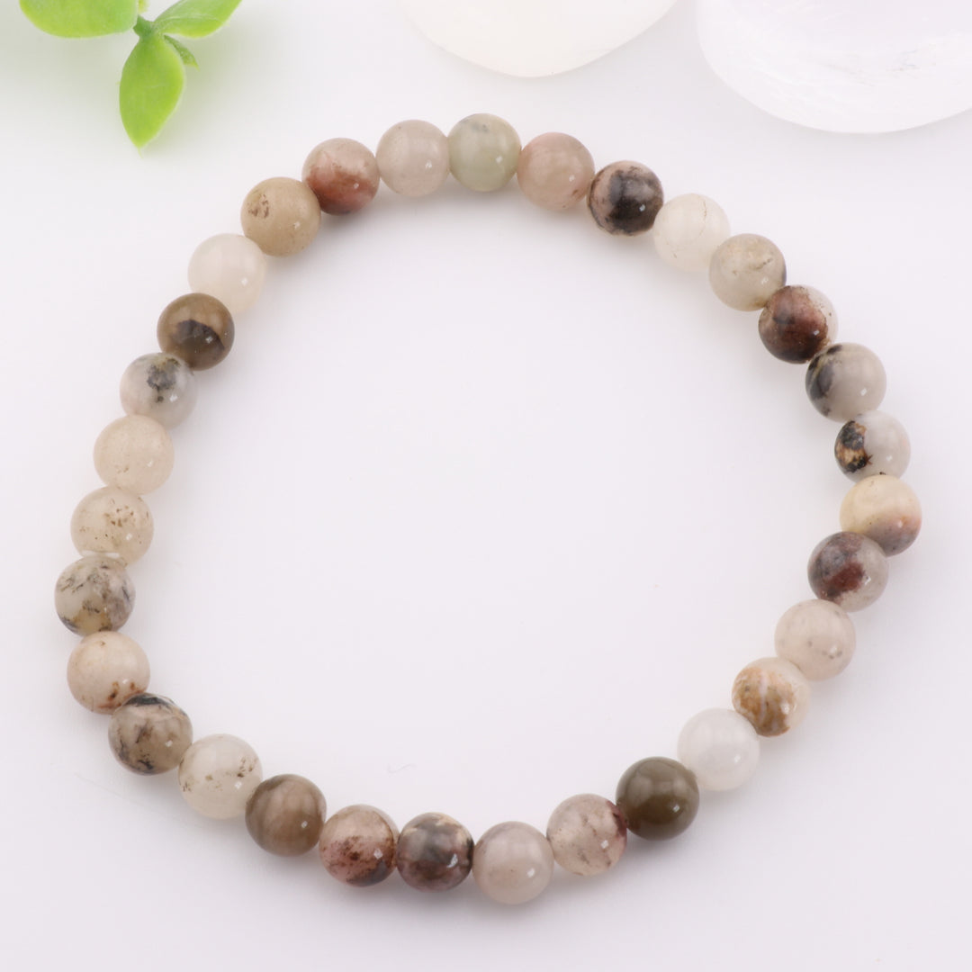 Natural Rhodonite Bracelet - Metal Free, 6mm - Elegant Gemstone Accessory