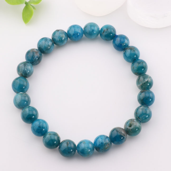 Handcrafted Natural Blue Apatite Bracelet - Metal-Free, 8mm - Mindfulness and Balance