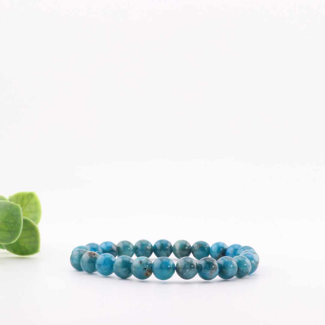 Handcrafted Natural Blue Apatite Bracelet - Metal-Free, 8mm - Mindfulness and Balance