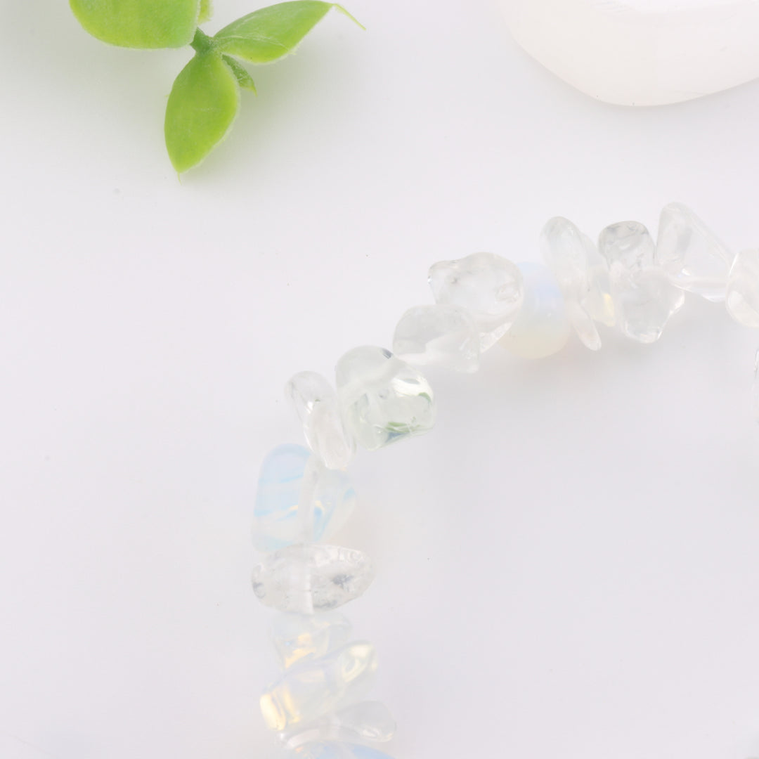 Natural Opalite Chip Stone Bracelet - Metal-Free, 5-8mm Gemstone Beads