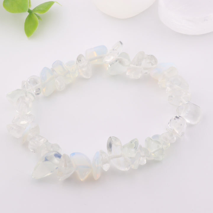 Natural Opalite Chip Stone Bracelet - Metal-Free, 5-8mm Gemstone Beads