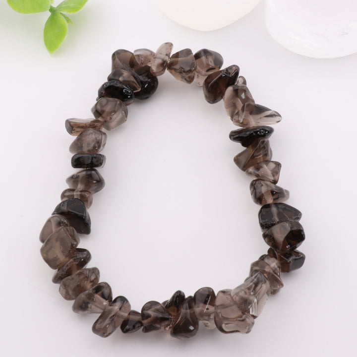 Synthetic Smoky Quartz Chip Stone Bracelet - Metal Free, Healing Crystal Jewelry