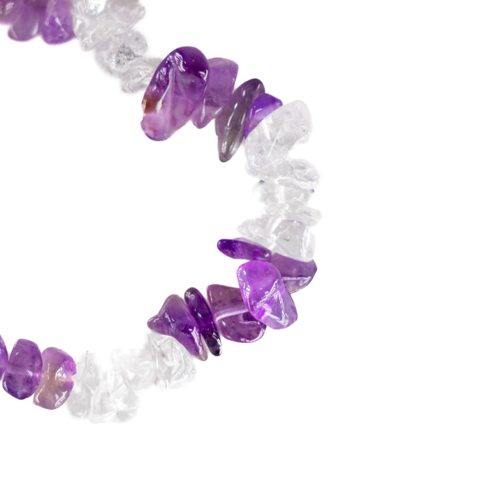 Natural Amethyst & Clear Quartz Chip Stone Bracelet – Metal-Free, 5-8mm