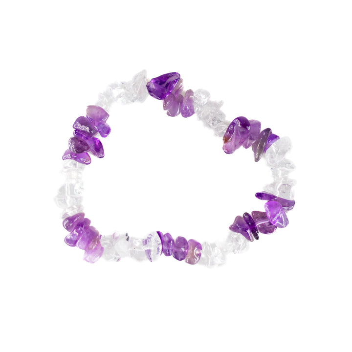 Natural Amethyst & Clear Quartz Chip Stone Bracelet – Metal-Free, 5-8mm