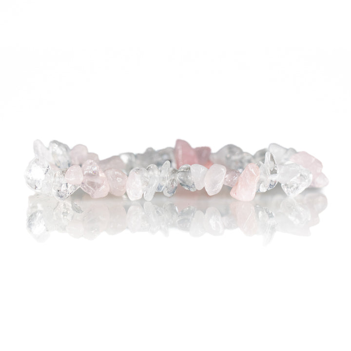 Natural Clear Quartz & Rose Quartz Chip Stone Bracelet – Metal-Free, 5-8mm