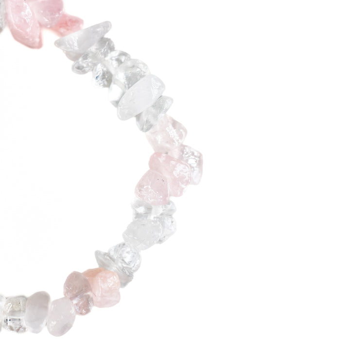 Natural Clear Quartz & Rose Quartz Chip Stone Bracelet – Metal-Free, 5-8mm