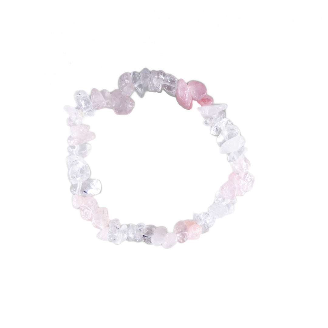 Natural Clear Quartz & Rose Quartz Chip Stone Bracelet – Metal-Free, 5-8mm