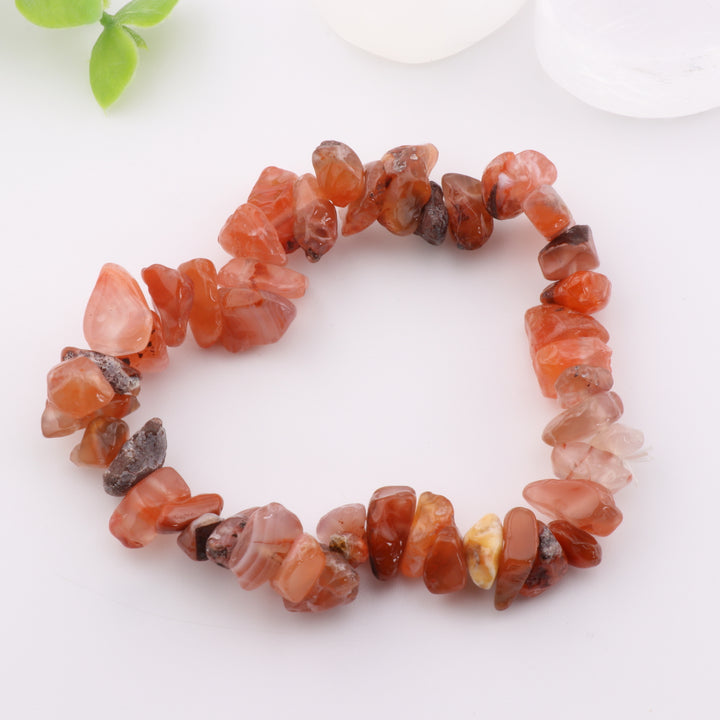 Natural Carnelian Chip Bead Bracelet - Metal-Free, 5-8mm Gemstone Accessory