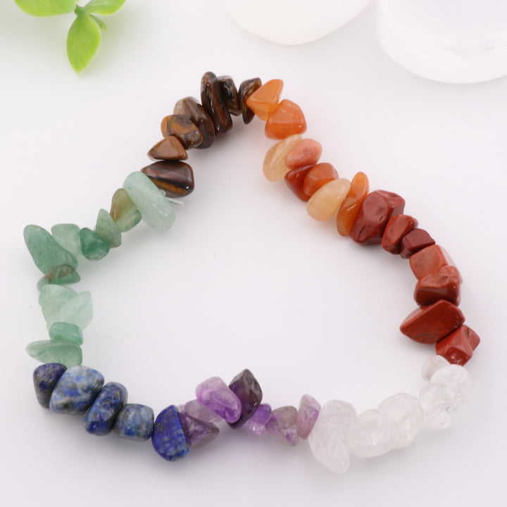 Natural Chakra Chip Stone Bracelet - 5-8mm, Metal-Free Energy Balancing Jewelry