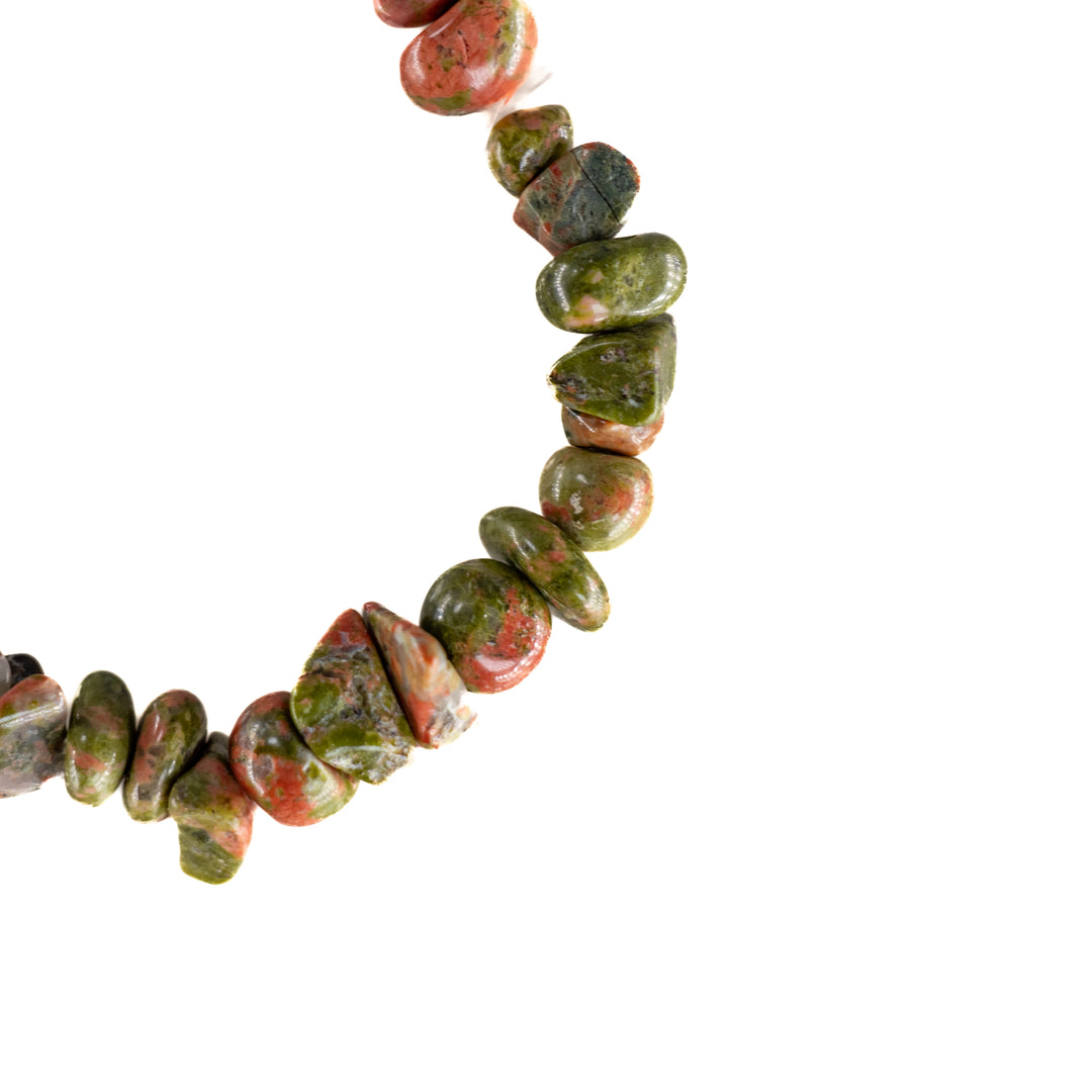 Pulsera de piedra de unakita natural en chips (sin metal, 5-8 mm)