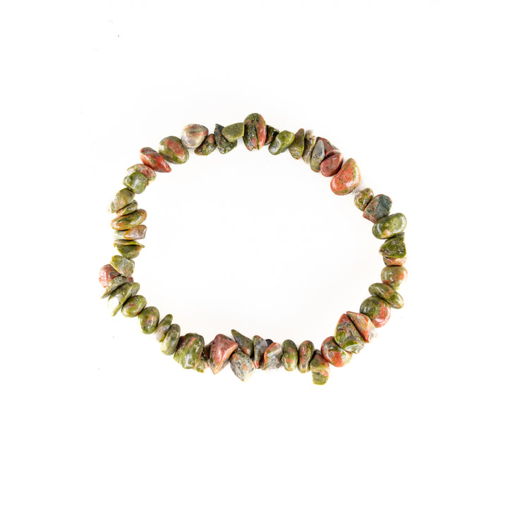Pulsera de piedra de unakita natural en chips (sin metal, 5-8 mm)