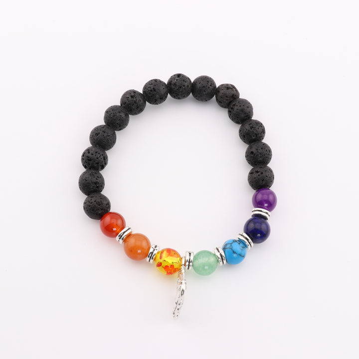 Energy Balance Lava Stone Chakra Bracelet with Buddha Charm – 8mm Beads, Harmony & Balance