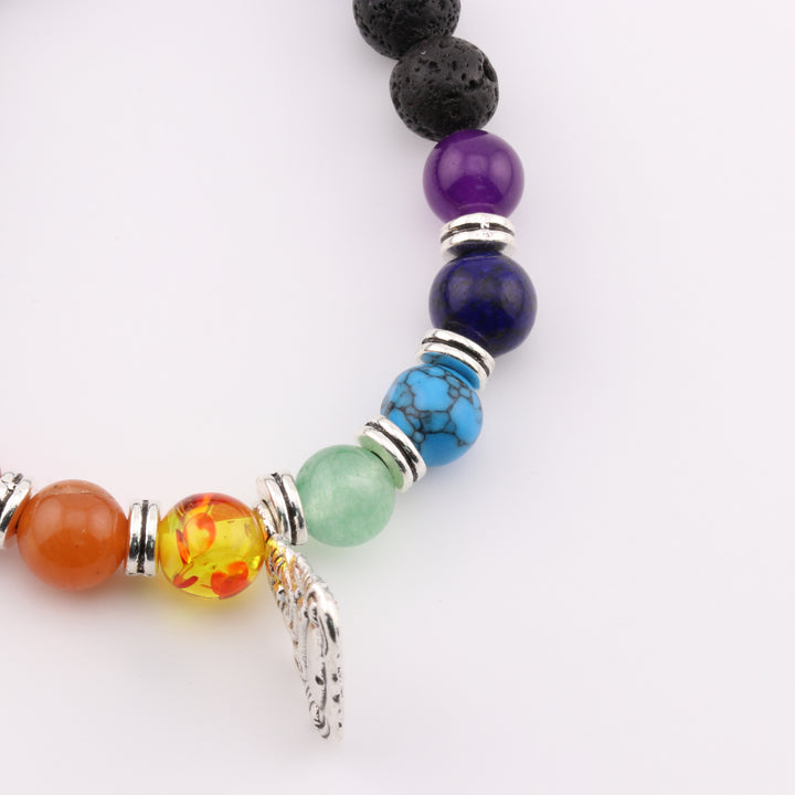 Energy Balance Lava Stone Chakra Bracelet with Buddha Charm – 8mm Beads, Harmony & Balance