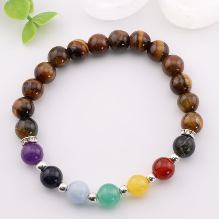 Tiger Eye Chakra Bracelet for Energy Balance - 8mm, Gemstone Chakra Jewelry