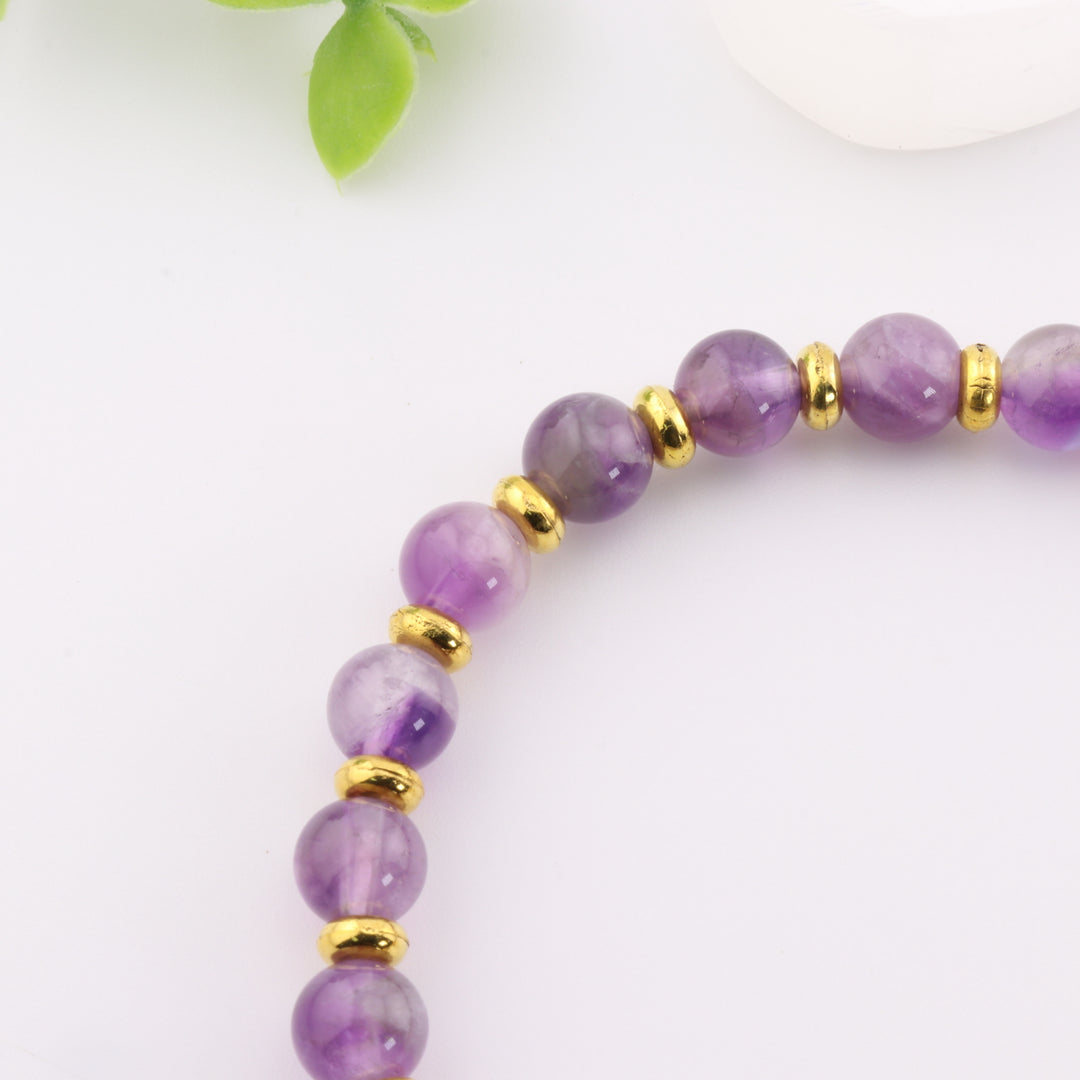 Natural Amethyst Heart Charm Bracelet - 6mm Beads, Versatile Fashion Accessory