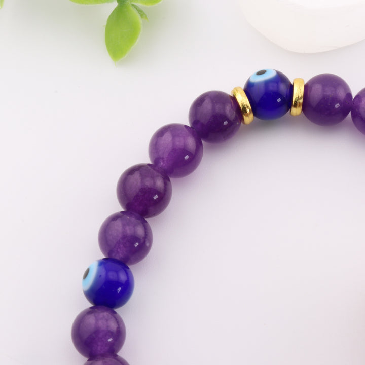 Natural Amethyst & Evil Eye Bead Bracelet - 8mm, Protection & Spiritual Harmony