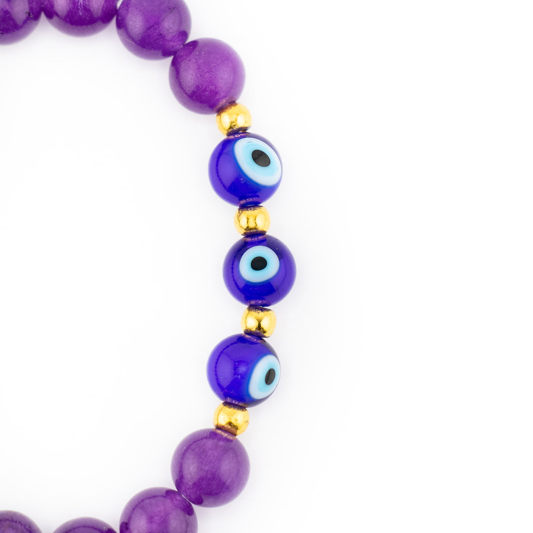 Natural Amethyst & Evil Eye Bead Bracelet - 8mm, Protection & Spiritual Harmony