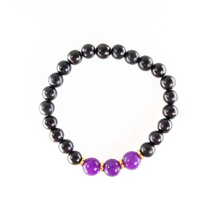 Natural Black Wood with Amethyst Gemstone Bracelet, 8mm