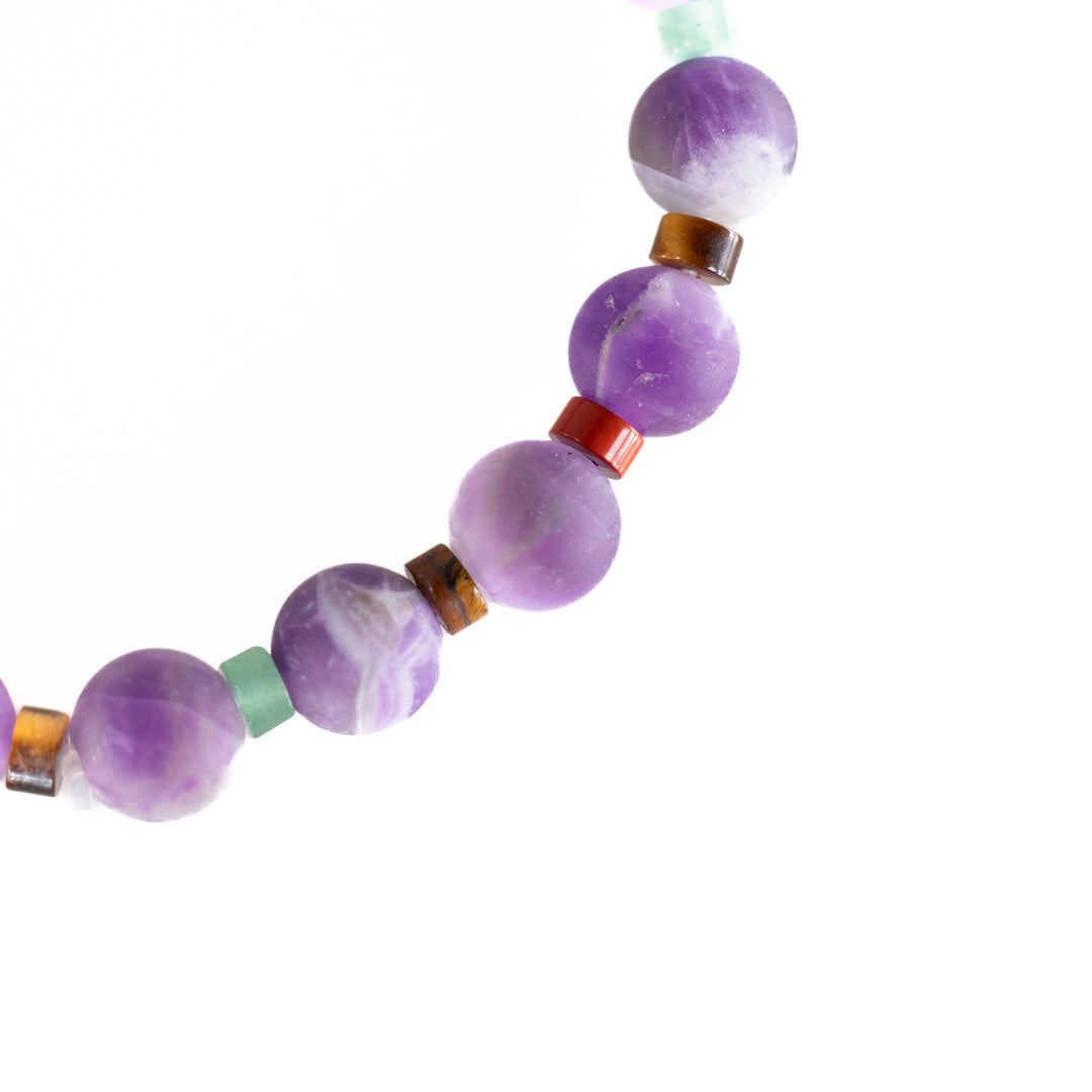Natural Amethyst Gemstone Bracelet, 8mm - with Colorful Hematite