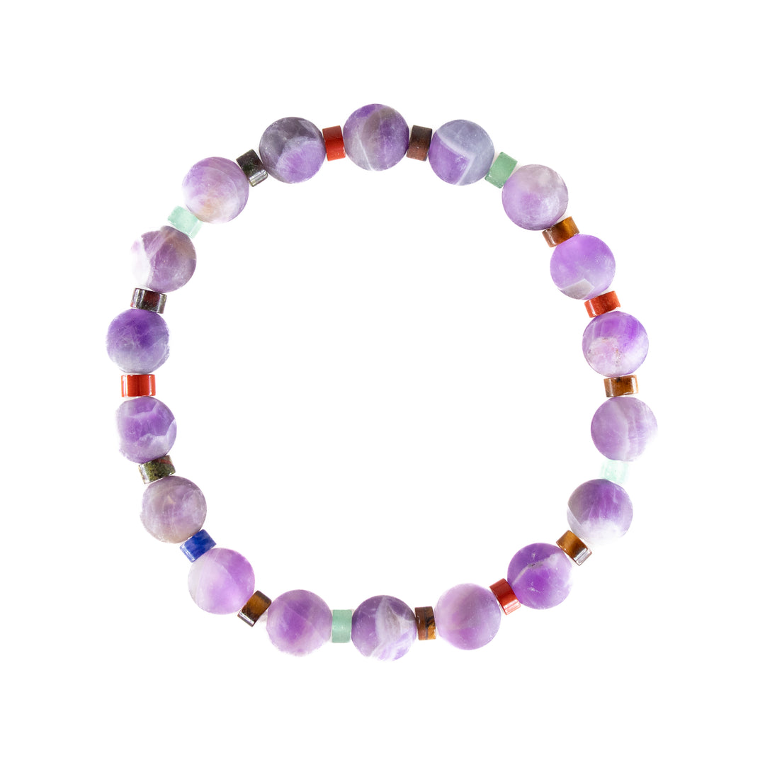 Natural Amethyst Gemstone Bracelet, 8mm - with Colorful Hematite
