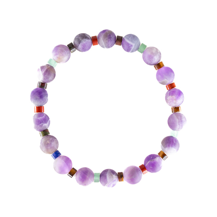 Natural Amethyst Gemstone Bracelet, 8mm - with Colorful Hematite