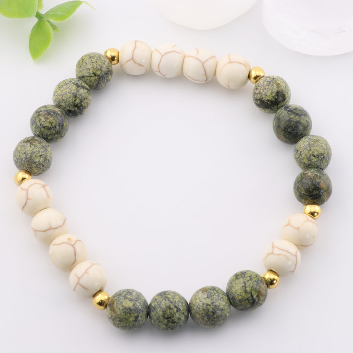 Natural Unakite & Jasper Bracelet, 8mm Beads - Earthy Tones, Handcrafted Gemstone Accessory