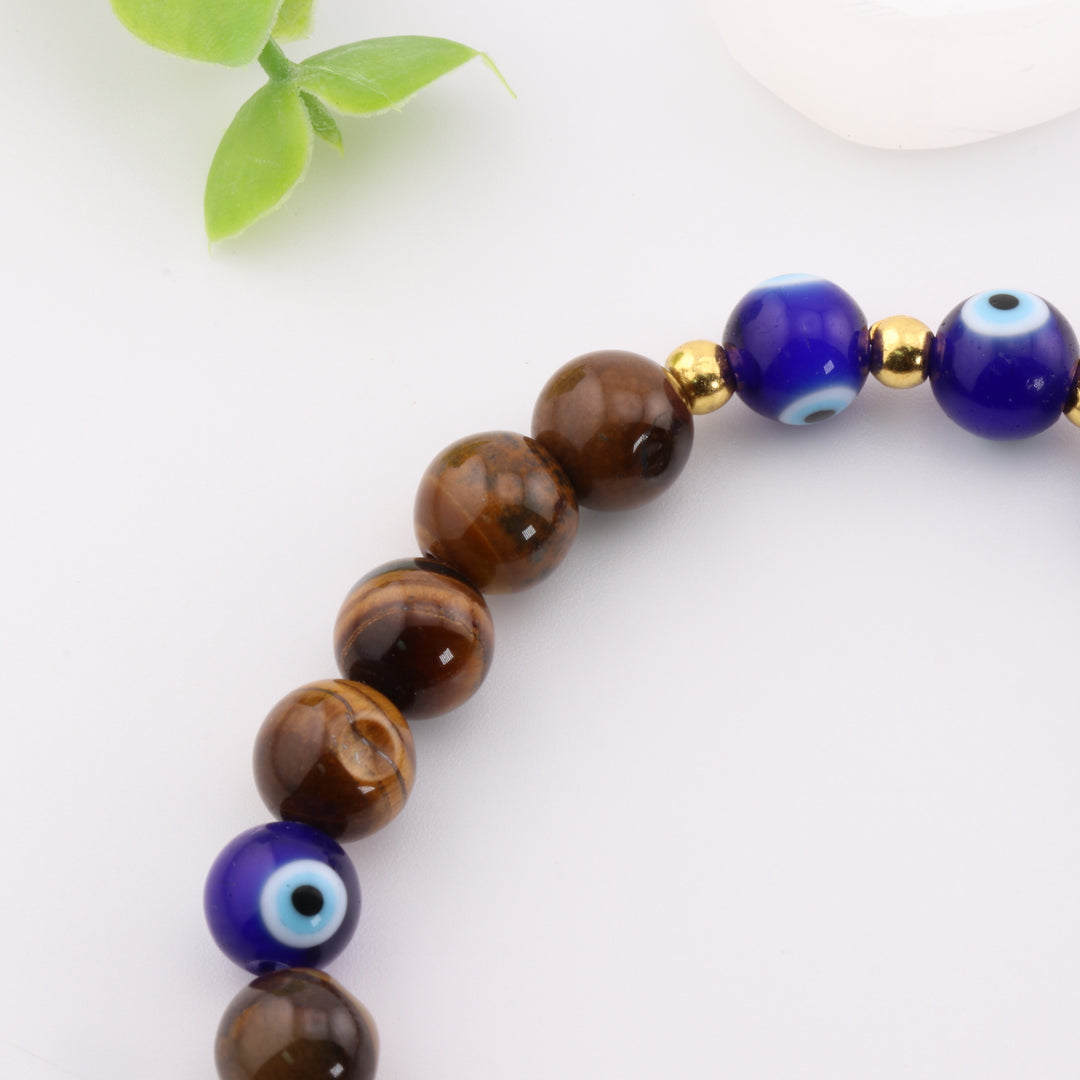 Natural Tiger Eye & Evil Eye - Nazar Bracelet - 8mm Gemstone Accessory, Positive Energy & Protection