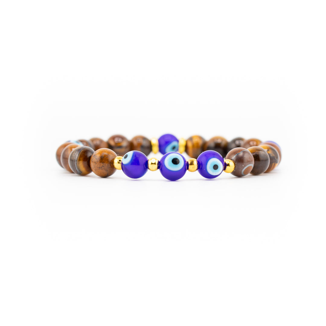 Natural Tiger Eye & Evil Eye - Nazar Bracelet - 8mm Gemstone Accessory, Positive Energy & Protection