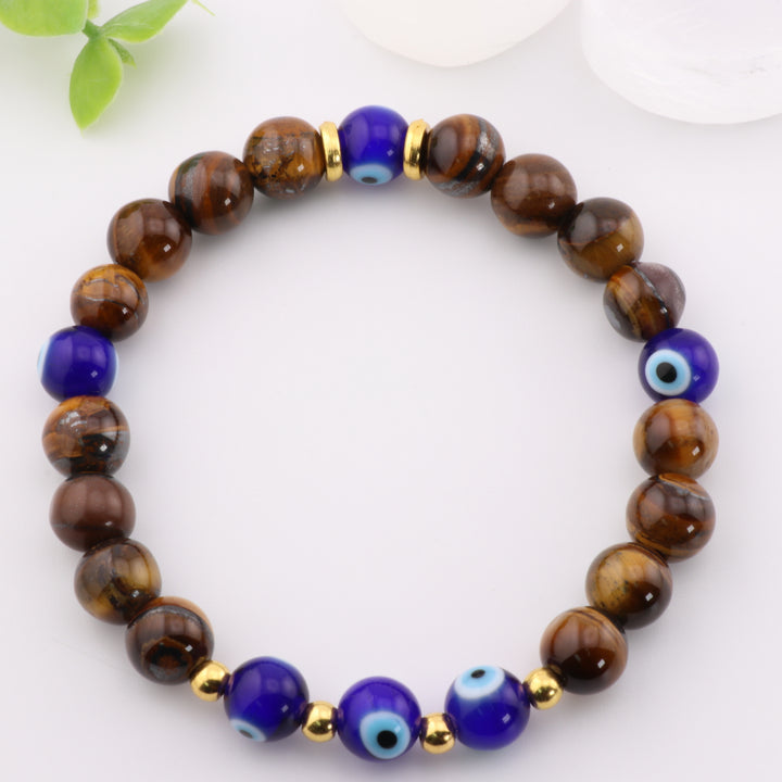 Natural Tiger Eye & Evil Eye - Nazar Bracelet - 8mm Gemstone Accessory, Positive Energy & Protection